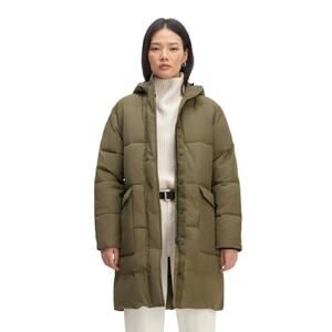 EVERLANE Women's The ReNew Long Puffer Jacket XS Army Green Hood Coat NWT